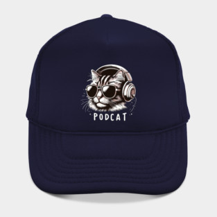 Funny Cool Cat with Headphones – Podcast Pun Design Hat