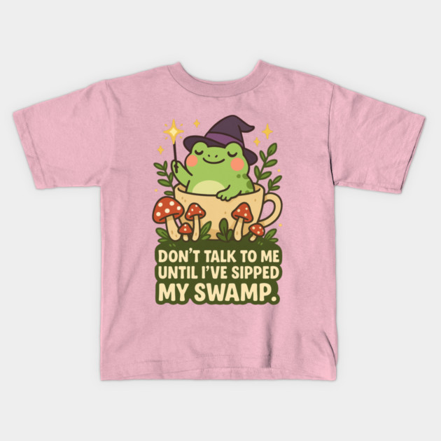 Don’t Talk to Me Frog Witch – Cute Kawaii Frog with Magic Wand and Mushrooms – Funny Nature Quote T-Shirt & Apparel Kids T-Shirt by Anne Lee