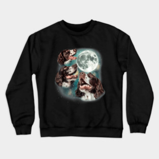 Three English Springer Spaniel Moon  3 Howling Dogs Canine T-Shirt Crewneck Sweatshirt
