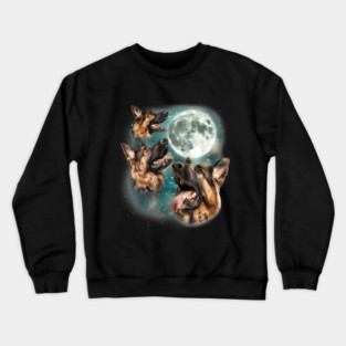 Three German Shepherd Moon  Funny Howling Dogs Canine Meme T-Shirt Crewneck Sweatshirt