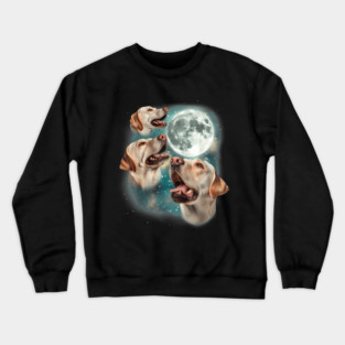Three Labrador Retriever Moon  3 Dogs Howling Moon Meme T-Shirt Crewneck Sweatshirt