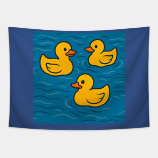 Cute Rubber Ducks in Water Tapestry