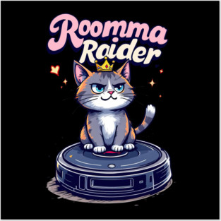 A close up of a cartoon cat with a crown on top of a round object Posters and Art