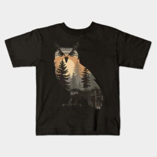 Owl Forest Landscape Art Nature Gift For Wildlife Lovers Kids T-Shirt