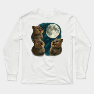 Three Quokkas Howling at Moon, funny happy quokka meme design Long Sleeve T-Shirt