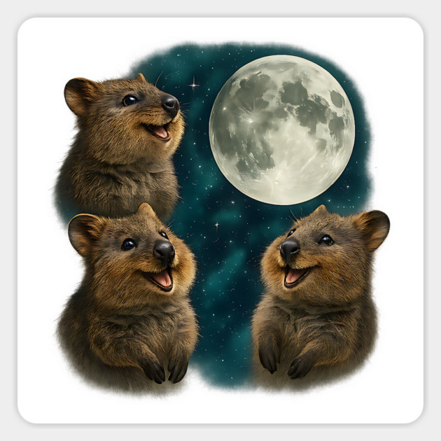 Three Quokkas Howling at Moon, funny happy quokka meme design Magnet by Luxinda