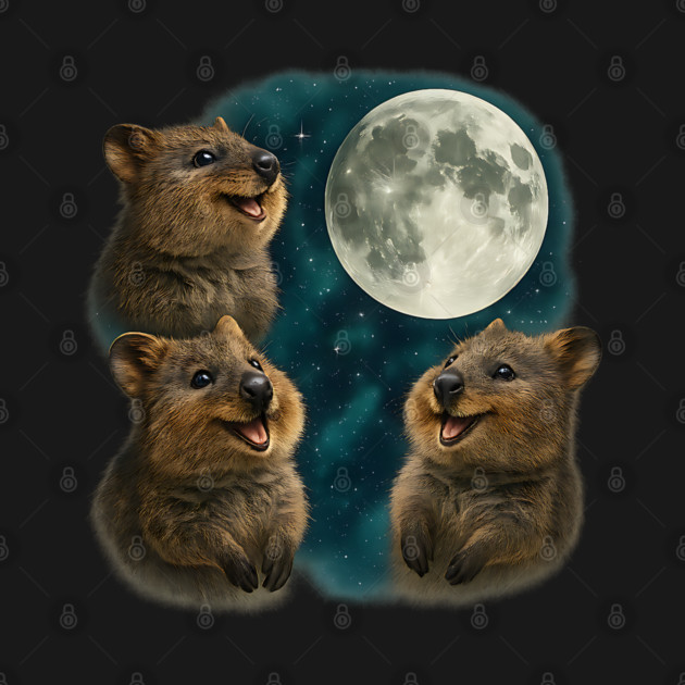 Three Quokkas Howling at Moon, funny happy quokka meme design by Luxinda
