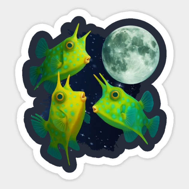 Three Longhorn Cowfish Howling at Moon, funny fish Magnet by Luxinda