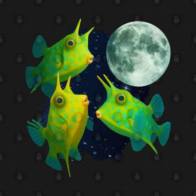 Three Longhorn Cowfish Howling at Moon, funny fish by Luxinda