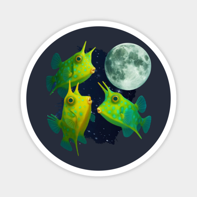 Three Longhorn Cowfish Howling at Moon, funny fish meme design Magnet by Luxinda