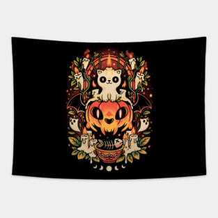 Spooky Cat Night Tapestry