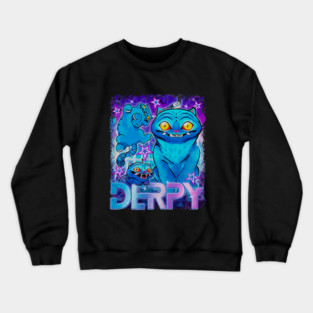 Derpy Cat Funny Neon Blue Tiger Crewneck Sweatshirt