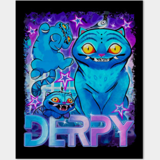 Derpy Cat Funny Neon Blue Tiger Posters and Art