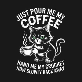 Crochet Funny Crocheting Cute Cat Drinking Coffee T-Shirt