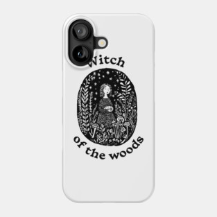 Witch of the Woods Folk Art – Mystical Forest Woman with Herbs, Mushrooms & Stars Phone Case