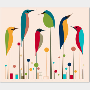 Retro Mid-Century Modern Birds 50s 60s Style Posters and Art