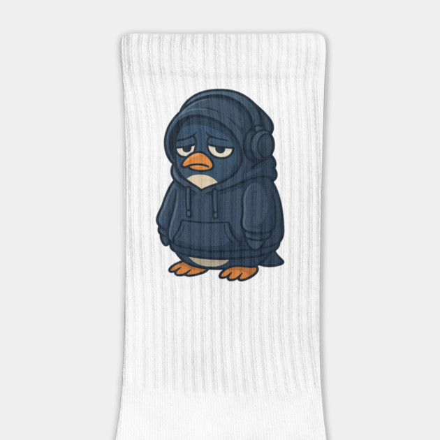 Emo Penguin in Hoodie – Sad Cute Cartoon Bird Design by Anne Lee