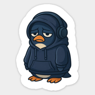 Emo Penguin in Hoodie – Sad Cute Cartoon Bird Design Sticker