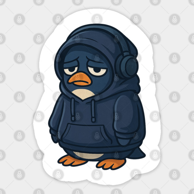 Emo Penguin in Hoodie – Sad Cute Cartoon Bird Design Sticker by Anne Lee