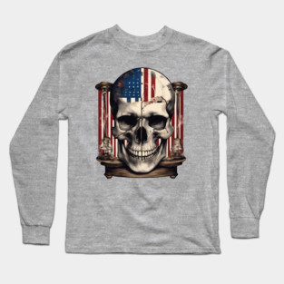 American Flag Skull Hourglass Long Sleeve T-Shirt