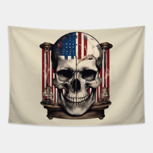 American Flag Skull Hourglass Tapestry