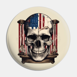 American Flag Skull Hourglass Pin