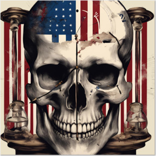 American Flag Skull Hourglass Posters and Art