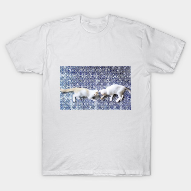 Hmong Harmony – Playful Cats in Tribal Pattern T-Shirt by Pimcolle