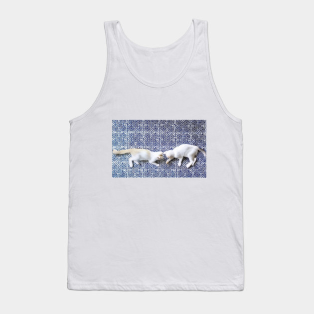 Hmong Harmony – Playful Cats in Tribal Pattern Tank Top by Pimcolle