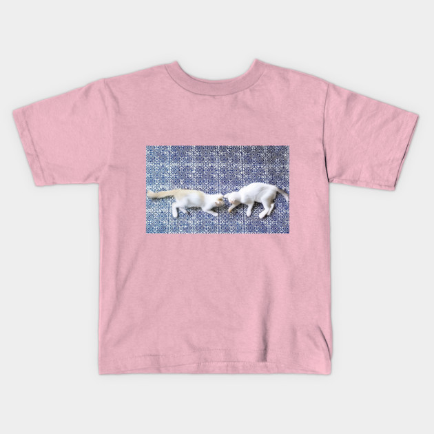 Hmong Harmony – Playful Cats in Tribal Pattern Kids T-Shirt by Pimcolle