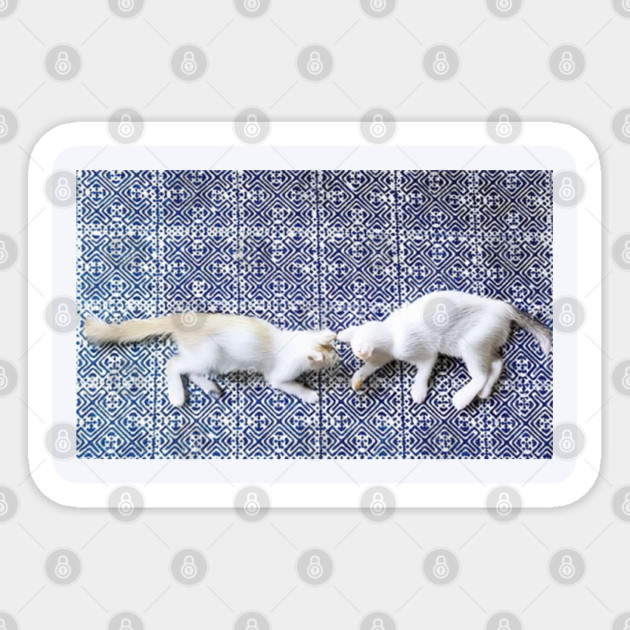 Hmong Harmony – Playful Cats in Tribal Pattern Sticker by Pimcolle