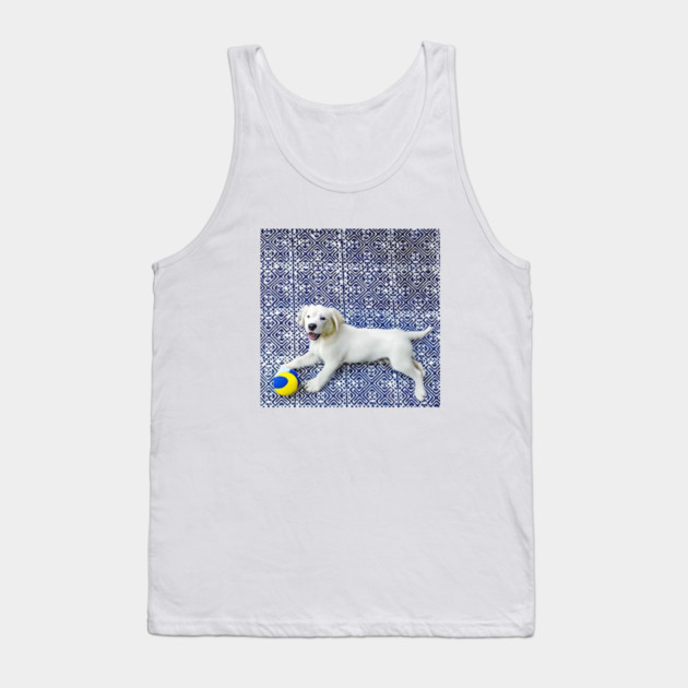Joyful Pup – Playful Dog in Hmong Tribal Harmony Tank Top by Pimcolle