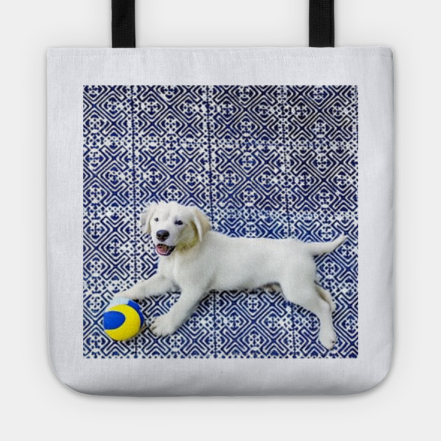 Joyful Pup – Playful Dog in Hmong Tribal Harmony Tote by Pimcolle