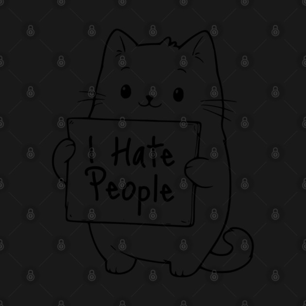 Funny Adorable Cat Holds Sign Saying "I Hate People" by Luxinda