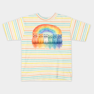 Beautiful Raccoon Rainbow, watercolor design Kids T-Shirt