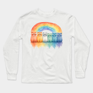 Beautiful Raccoon Rainbow, watercolor design Long Sleeve T-Shirt