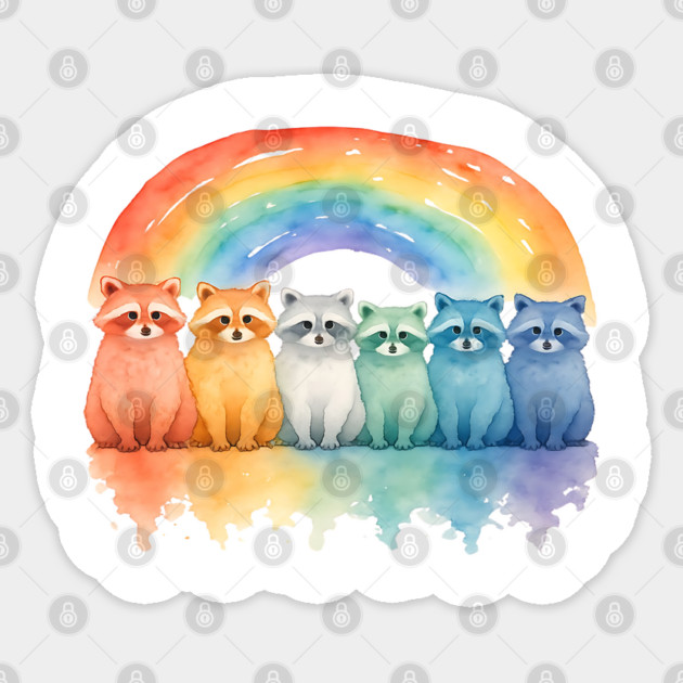 Beautiful Raccoon Rainbow, watercolor design Sticker by Luxinda