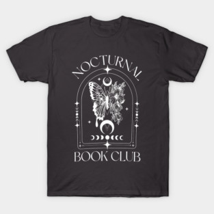 Nocturnal Book Club Aesthetic Moon & Butterfly Design T-Shirt