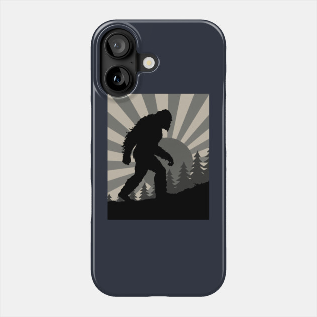 Retro Bigfoot Walking Silhouette in Vintage Grayscale Forest Scene  📝 Description: Phone Case by DonWillisJrArt
