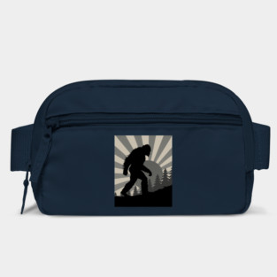 Retro Bigfoot Walking Silhouette in Vintage Grayscale Forest Scene  📝 Description: Bag
