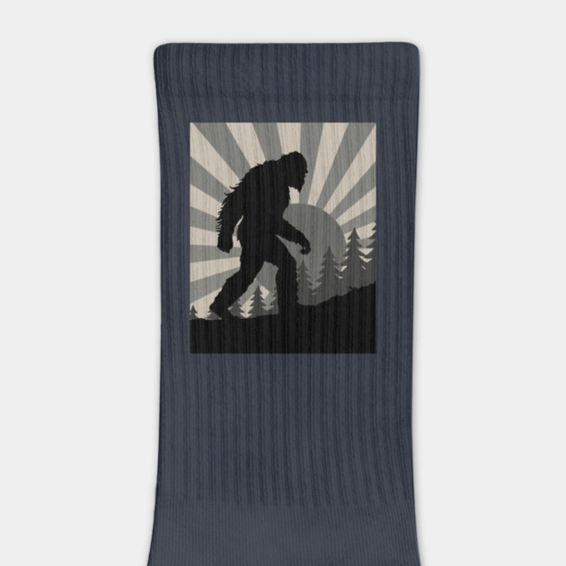 Retro Bigfoot Walking Silhouette in Vintage Grayscale Forest Scene  📝 Description: by DonWillisJrArt