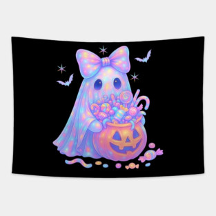 Ghost with pumpkin bucket Tapestry
