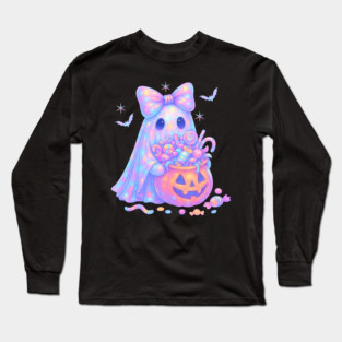 Ghost with pumpkin bucket Long Sleeve T-Shirt