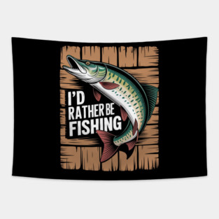 Rather Be Fishing Wood Fish Awesome Black Sports Gift Tapestry