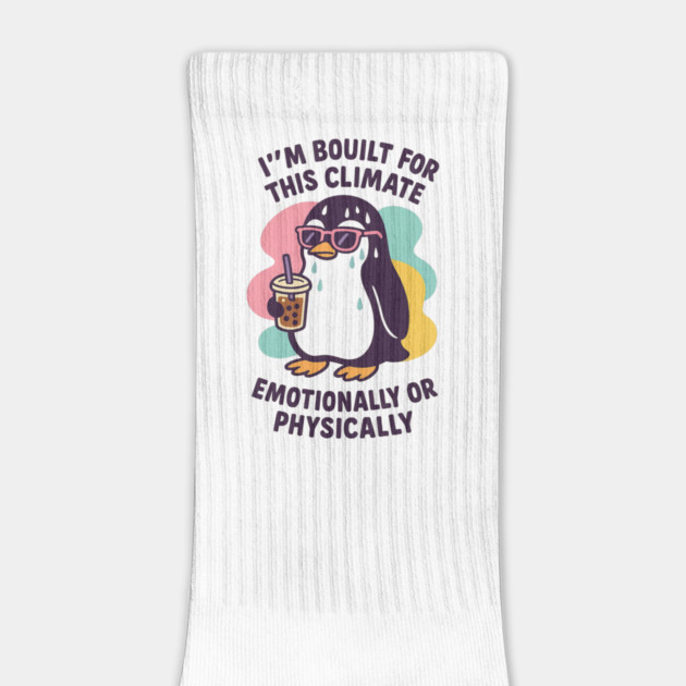 I’m Bouilt for This Climate – Cute Penguin Bubble Tea Pun Tee by Anne Lee
