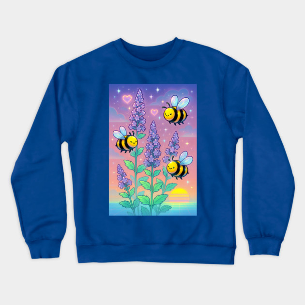 Bumblebee Garden in Sunset Glow – Pastel Chillwave Catmint Art Crewneck Sweatshirt by DonWillisJrArt