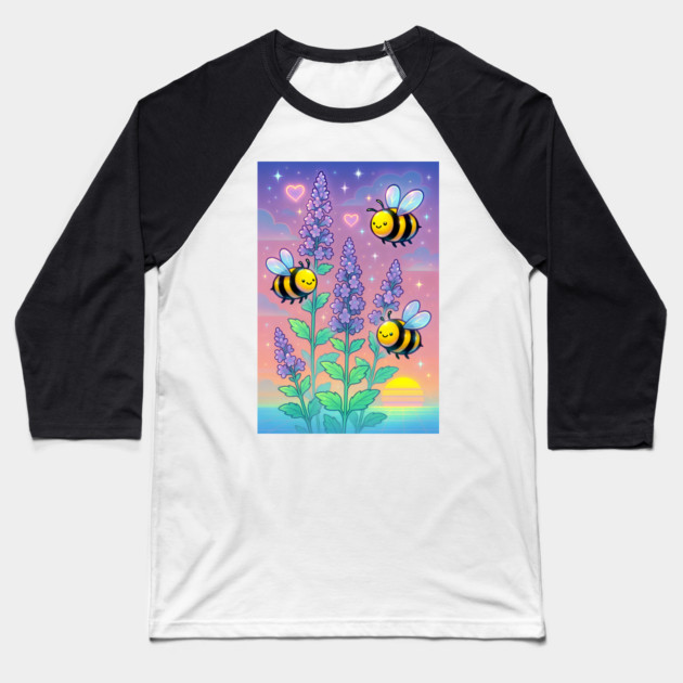 Bumblebee Garden in Sunset Glow – Pastel Chillwave Catmint Art Baseball T-Shirt by DonWillisJrArt