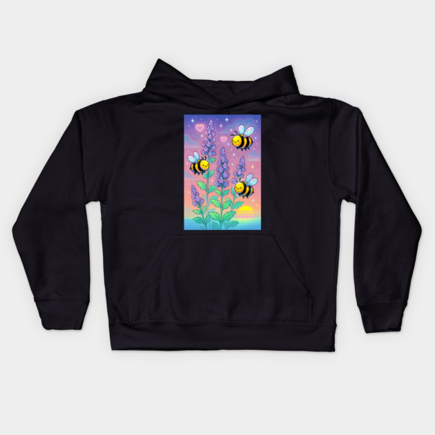 Bumblebee Garden in Sunset Glow – Pastel Chillwave Catmint Art Kids Hoodie by DonWillisJrArt