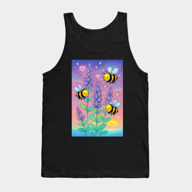 Bumblebee Garden in Sunset Glow – Pastel Chillwave Catmint Art Tank Top by DonWillisJrArt