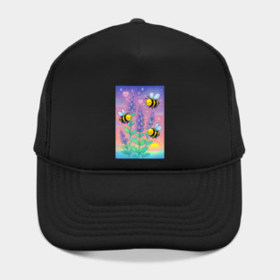 Bumblebee Garden in Sunset Glow – Pastel Chillwave Catmint Art Hat